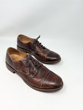 BED STU Men's Brown Leather Cap-Toe Oxford Dress Shoes Distressed Cobbler 9